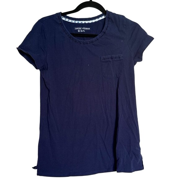 Carole Hochman Navy Blue Short-Sleeve Womens T-Shirt With Pocket Detail Size Sma - Picture 1 of 7